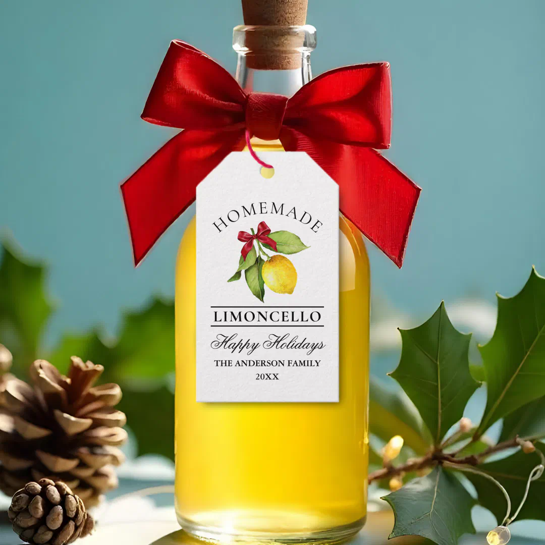 Watercolor Lemon Homemade Limoncello Holiday Gift Tags
