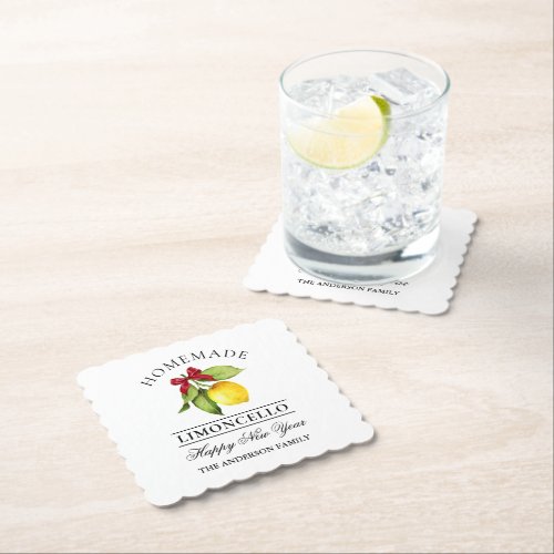 Watercolor Lemon Homemade Limoncello New Year Paper Coaster