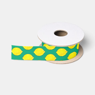 watercolor lemon in green satin ribbon