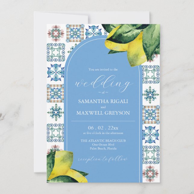 Watercolor Lemon Italian Wedding Invitations (Front)