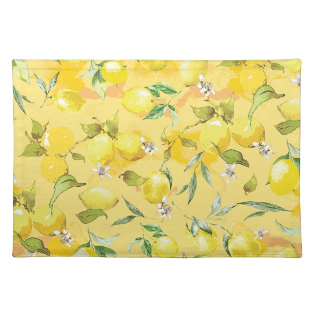 Watercolor lemon IV Cloth Placemat (Front)