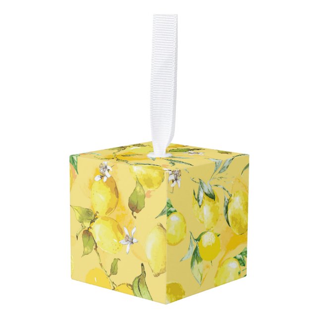 Watercolor lemon IV Cube Ornament (Front Angled)