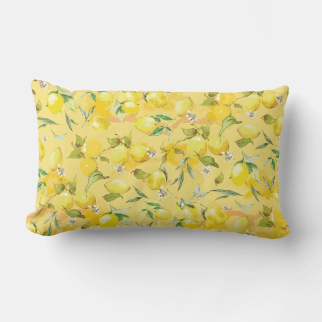Watercolor lemon IV Lumbar Pillow (Front)