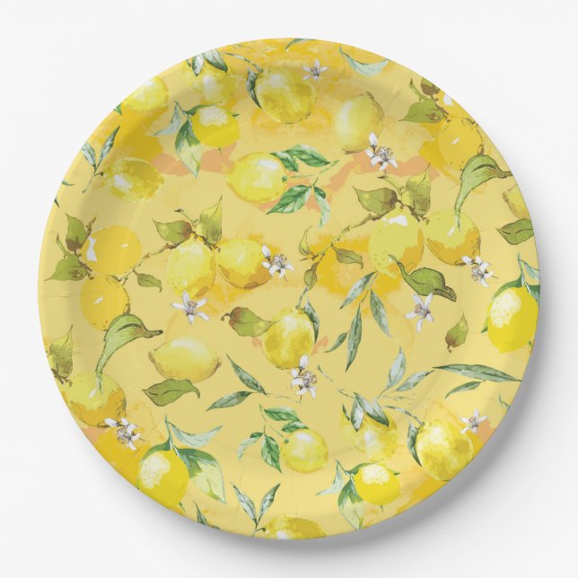 Watercolor lemon IV Paper Plates (Front)
