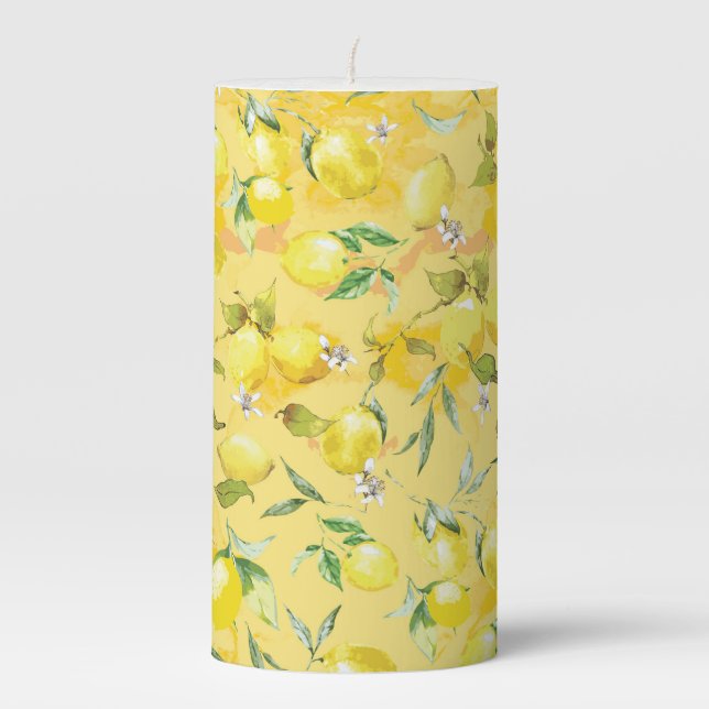 Watercolor lemon IV Pillar Candle (Front)