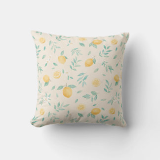 Watercolor Lemon Kitchen Dining Room Illustration Throw Pillow