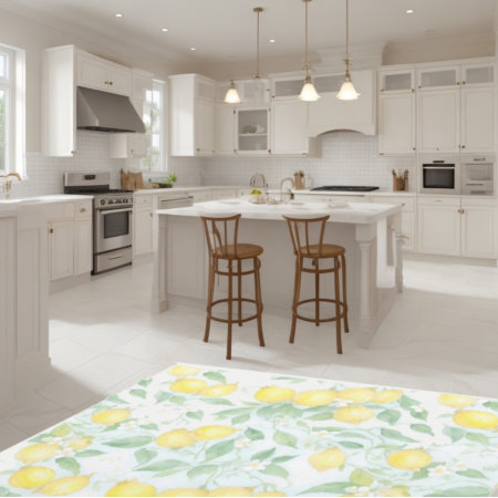 Watercolor Lemon Kitchen Rug - Soft Pastels Carpet