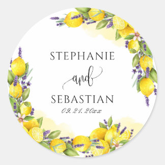 Watercolor Lemon Lavender Boho  Classic Round Sticker