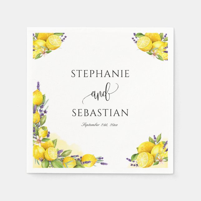 Watercolor Lemon Lavender Boho  Napkins (Front)