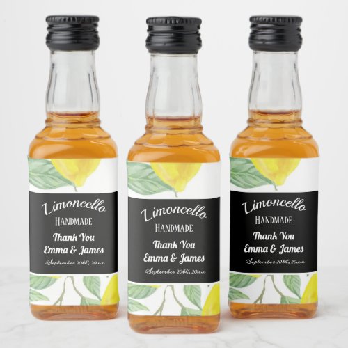 Watercolor Lemon Leafs Personalised Black  Liquor Bottle Label