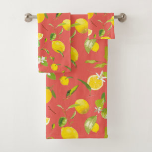 Watercolor Lemon & Leaves 12 Bath Towel Set