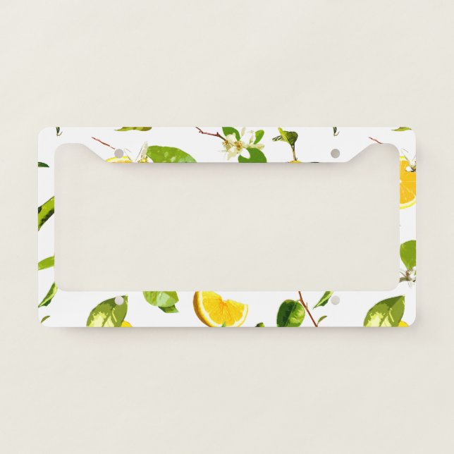 Watercolor Lemon & Leaves 16 License Plate Frame (Front)