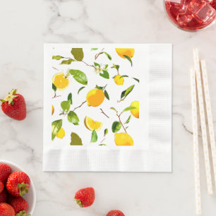Watercolor Lemon & Leaves 16 Napkins
