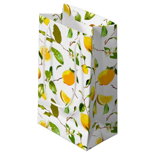 Watercolor Lemon & Leaves 16 Small Gift Bag (Front Angled)