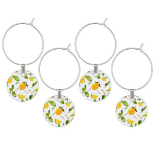 Watercolor Lemon & Leaves 16 Wine Charm