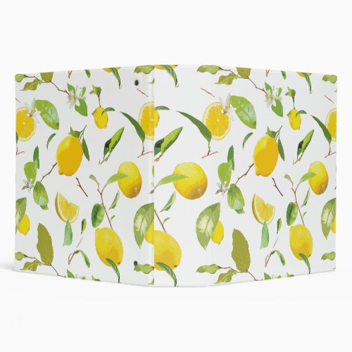 Watercolor Lemon  Leaves 2 3 Ring Binder