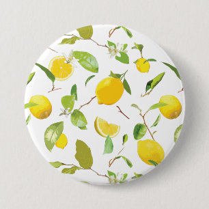 Watercolor Lemon & Leaves 2 Button