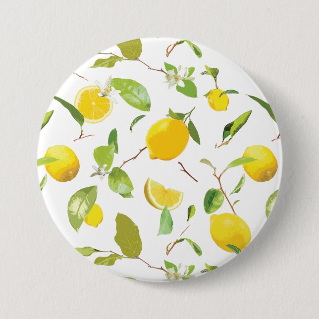 Watercolor Lemon & Leaves 2 Button (Front)