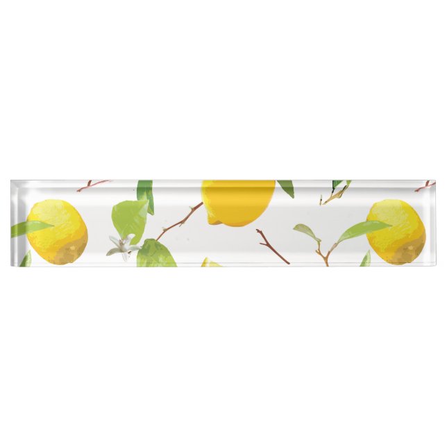 Watercolor Lemon & Leaves 2 Desk Name Plate (Front)