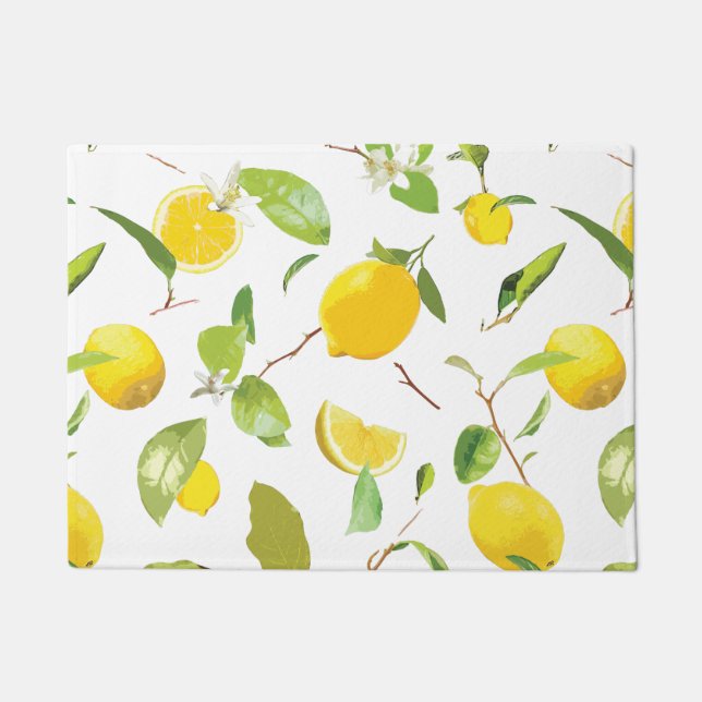 Watercolor Lemon & Leaves 2 Doormat (Front)