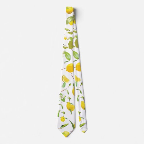 Watercolor Lemon  Leaves 2 Neck Tie