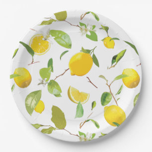 Watercolor Lemon & Leaves 2 Paper Plates