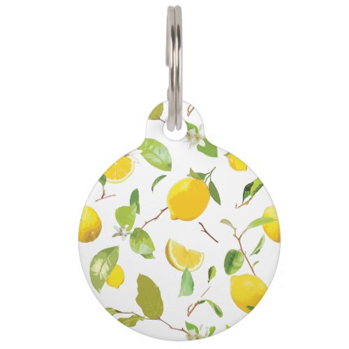 Watercolor Lemon  Leaves 2 Pet ID Tag