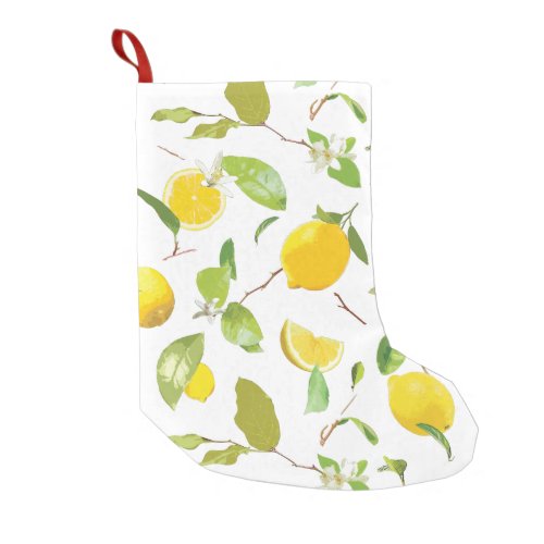 Watercolor Lemon  Leaves 2 Small Christmas Stocking