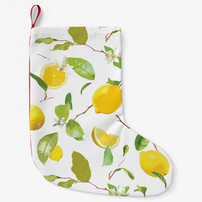 Watercolor Lemon & Leaves 2 Small Christmas Stocking (Front)