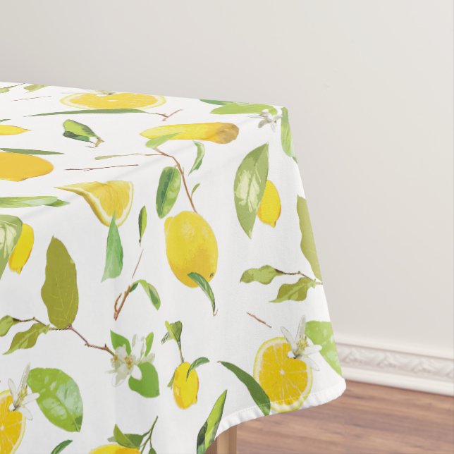 Watercolor Lemon & Leaves 2 Tablecloth (In Situ)