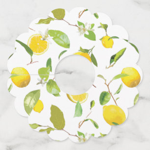 Watercolor Lemon & Leaves 2 Wine Glass Tag