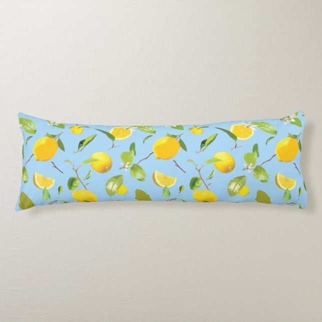 Watercolor Lemon & Leaves 3 Body Pillow (Front)
