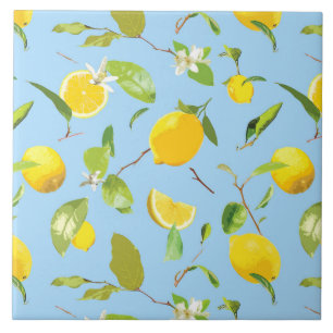 Watercolor Lemon & Leaves 3 Ceramic Tile