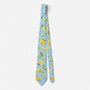 Watercolor Lemon & Leaves 3 Neck Tie