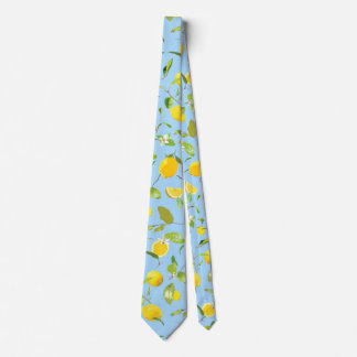 Watercolor Lemon & Leaves 3 Neck Tie
