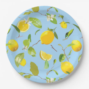 Watercolor Lemon & Leaves 3 Paper Plates