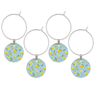 Watercolor Lemon & Leaves 3 Wine Charm