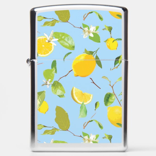 Watercolor Lemon & Leaves 3 Zippo Lighter (Front)