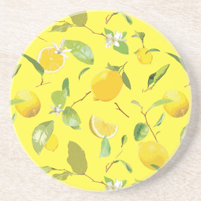 Watercolor Lemon & Leaves 4 Coaster (Front)