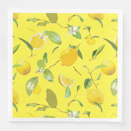Watercolor Lemon  Leaves 4 Paper Dinner Napkins