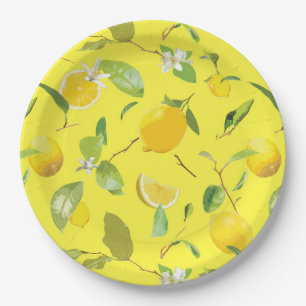 Watercolor Lemon & Leaves 4 Paper Plates