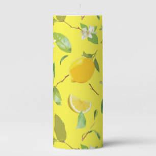 Watercolor Lemon & Leaves 4 Pillar Candle