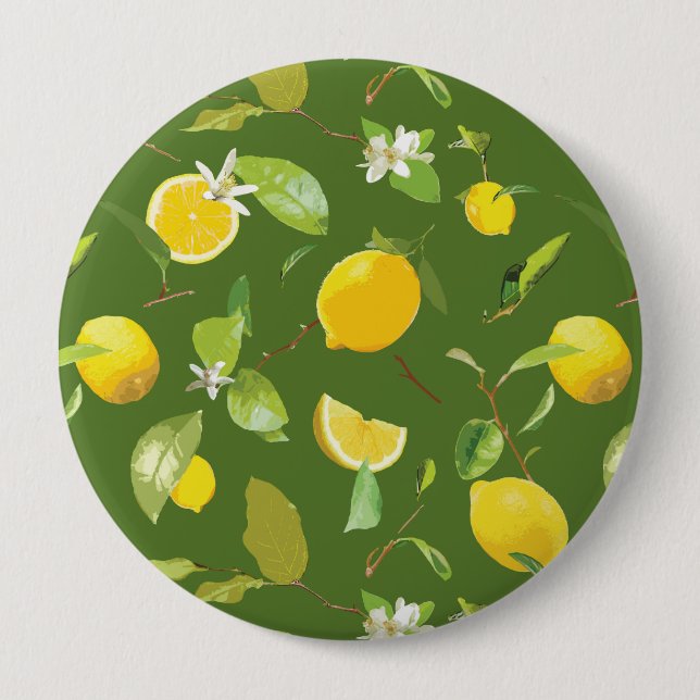 Watercolor Lemon & Leaves 5 Button (Front)