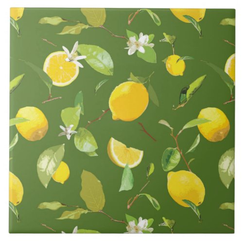 Watercolor Lemon  Leaves 5 Ceramic Tile