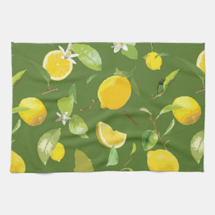 Watercolor Lemon & Leaves 5 Kitchen Towel