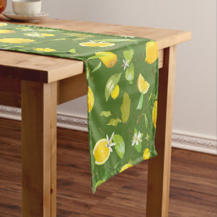 Watercolor Lemon & Leaves 5 Long Table Runner