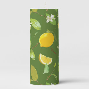 Watercolor Lemon & Leaves 5 Pillar Candle
