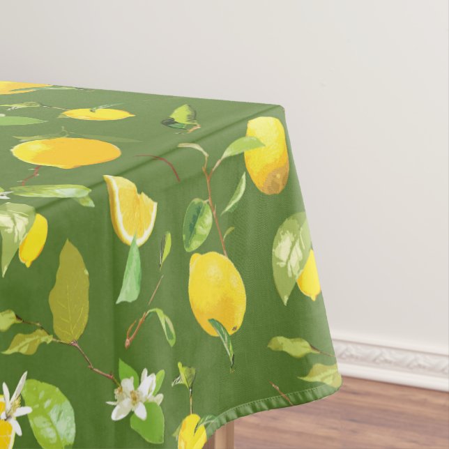 Watercolor Lemon & Leaves 5 Tablecloth (In Situ)