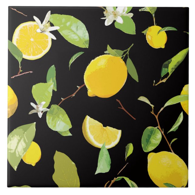 Watercolor Lemon & Leaves Ceramic Tile (Front)