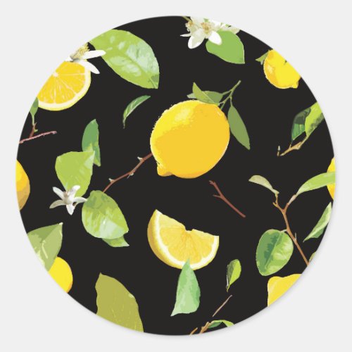 Watercolor Lemon  Leaves Classic Round Sticker